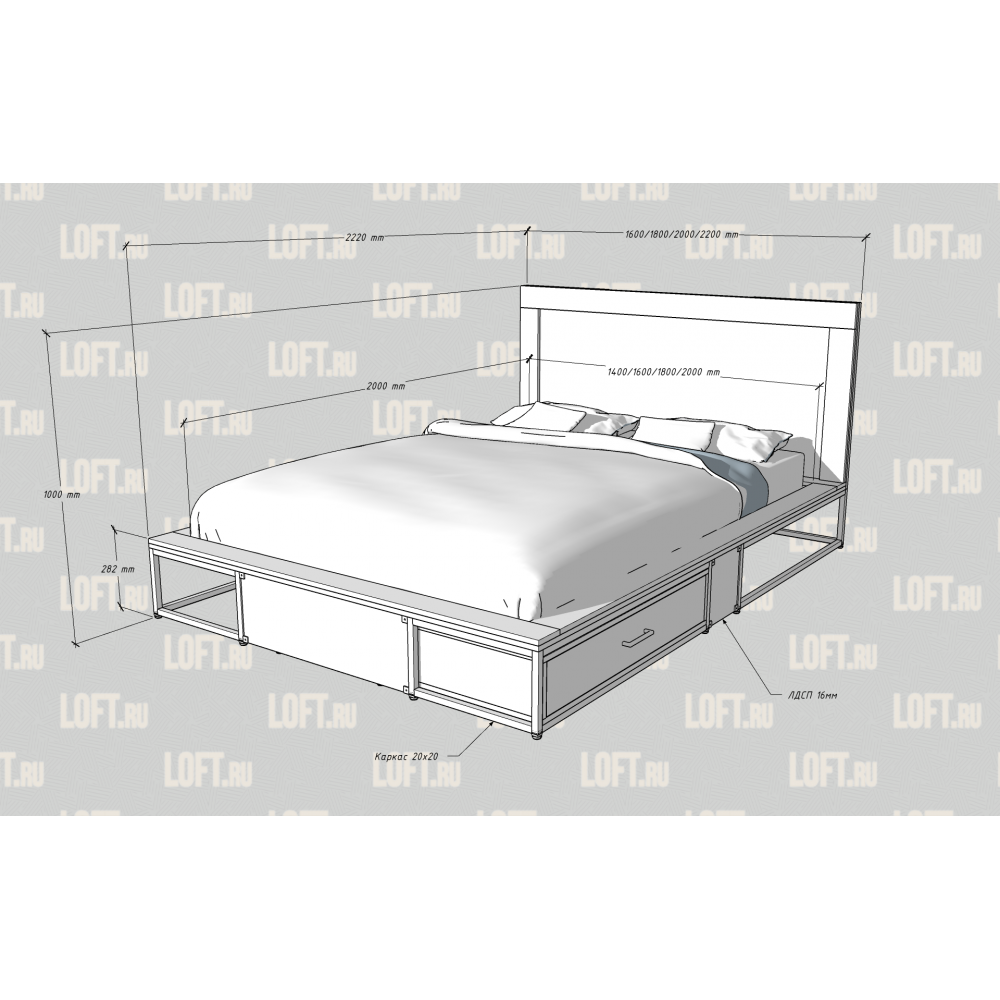 Кровать лофт Анкора 21 +1 ящик и изголовье