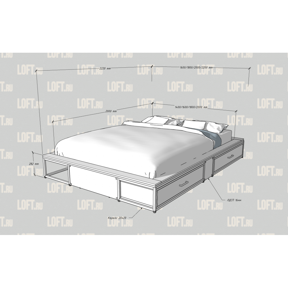 Кровать лофт Анкора 21 +2 ящика