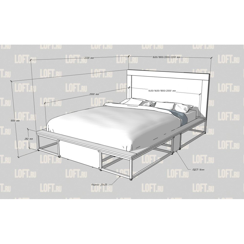 Кровать лофт Анкора 21 +изголовье